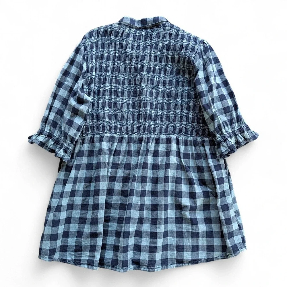 Free People Blue Plaid Shirt Dress Sz S